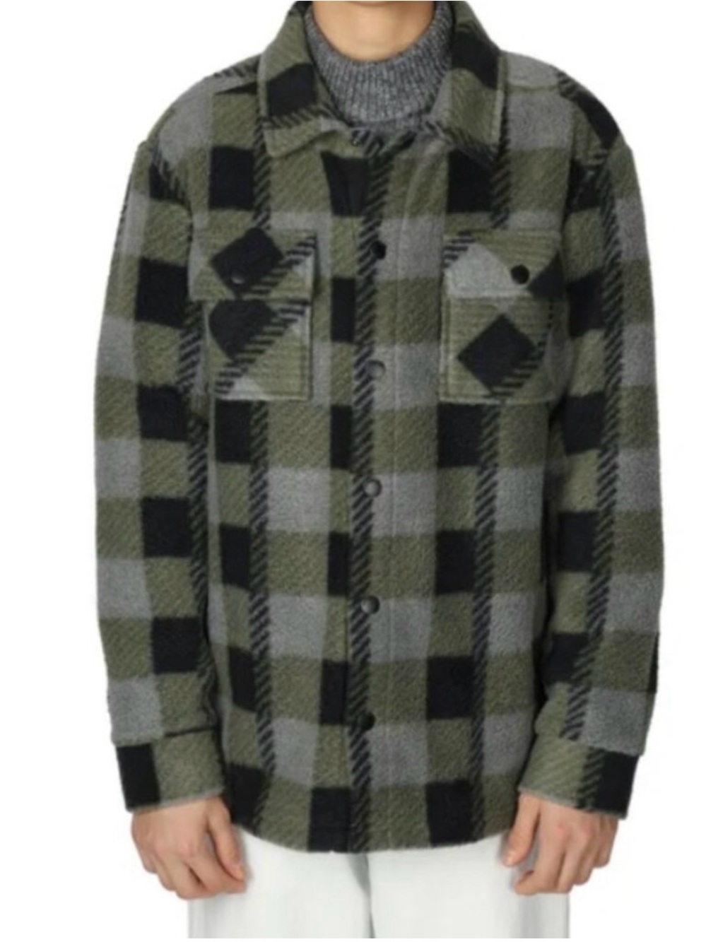 NWT- Quick silver kids Plaid Button-Up Shirt Jacket in Olive & Gray